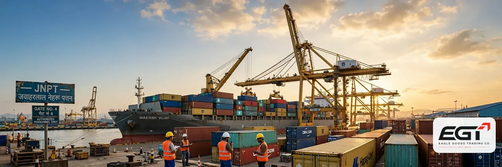 Container ship loading at JNPT port for EGT exports from India