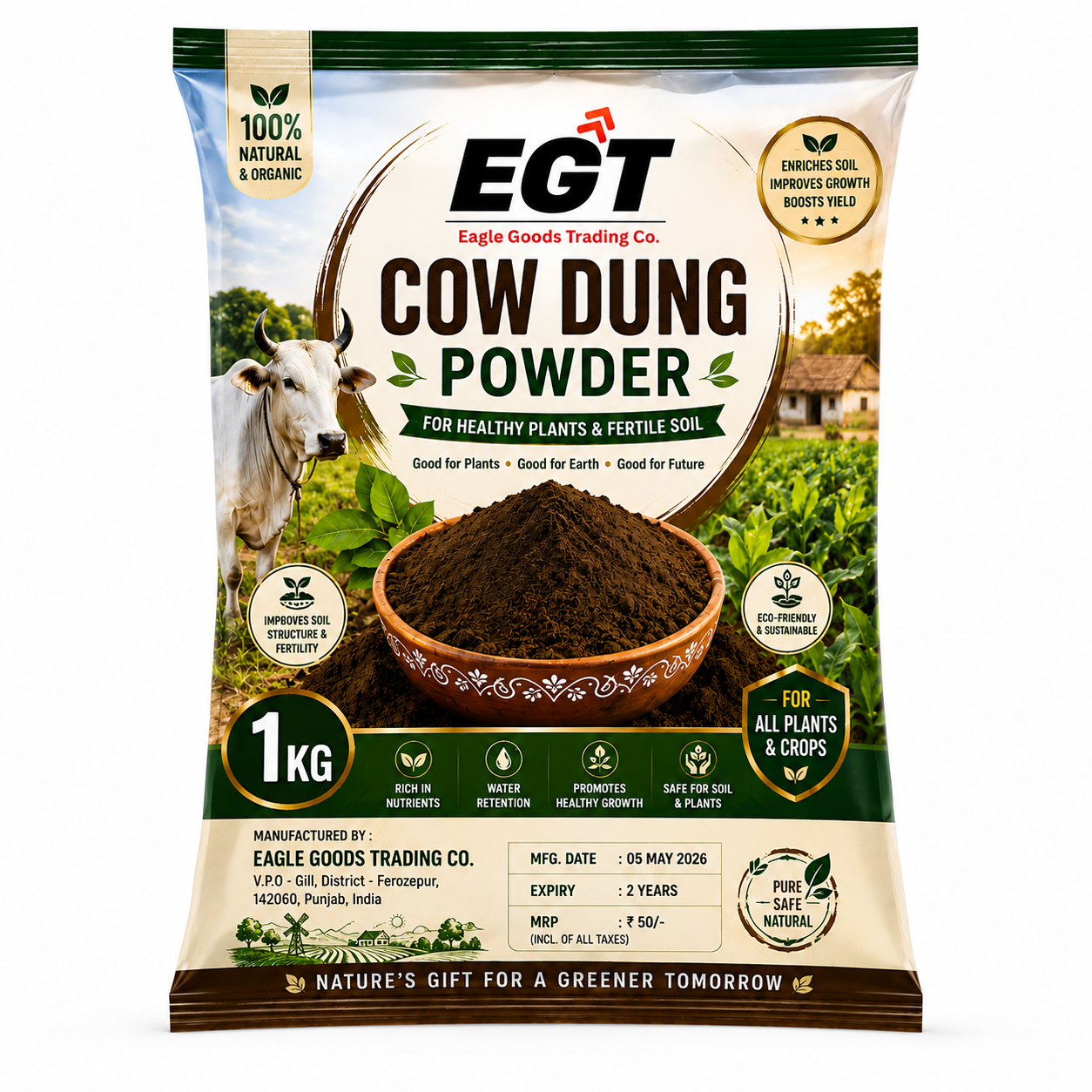 Organic Composted Cow Dung Manure Powder